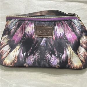 Butter London Purple and Black Cosmetic Bag Feather Print